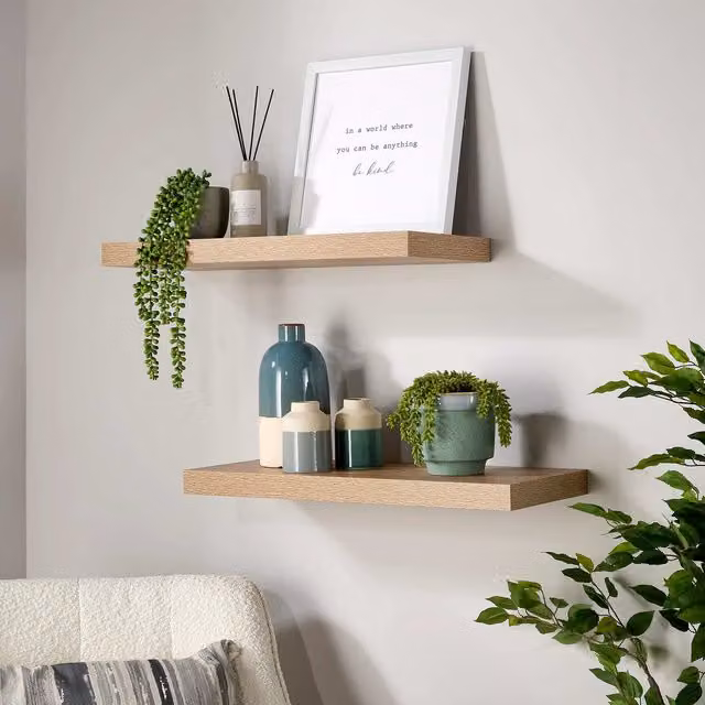 Home Source Cloud Pair of Floating Wall Mounted Storage Shelves, Brown, Width: 60 cm
