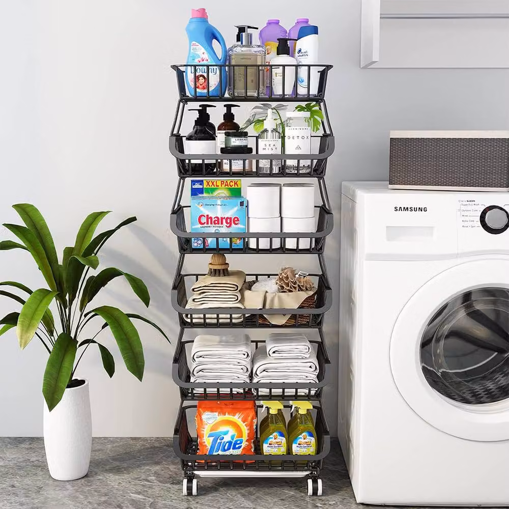 Living and Home Multi-tiered Metal Kitchen Storage Rack with Casters in Matt Black – 4