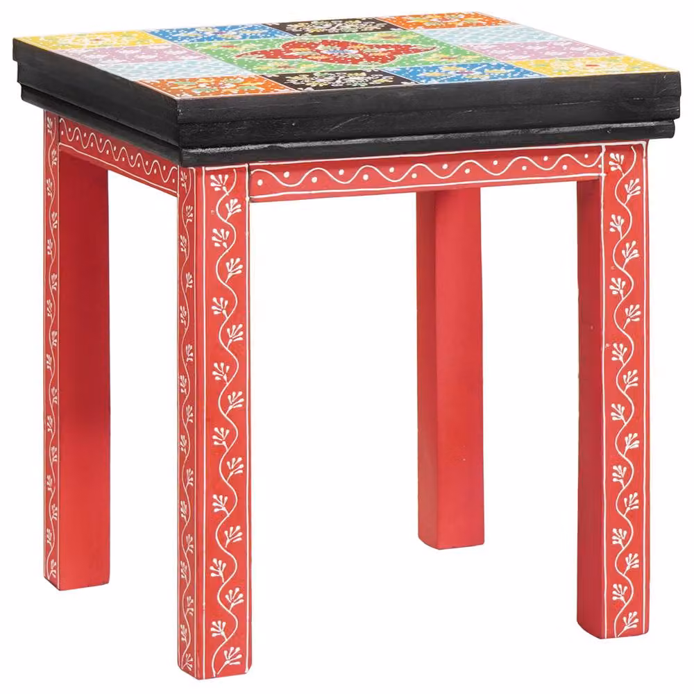 Berkfield Home Set of 3 Geometric Mango Wood Nesting Tables in Red and Multicolour – 2