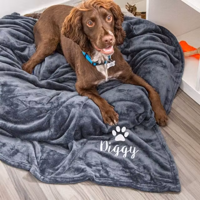 Duncan Stewart Personalised Grey Fleece Dog Blanket Throw W/D/H: 180 x 140 x 1 cm
