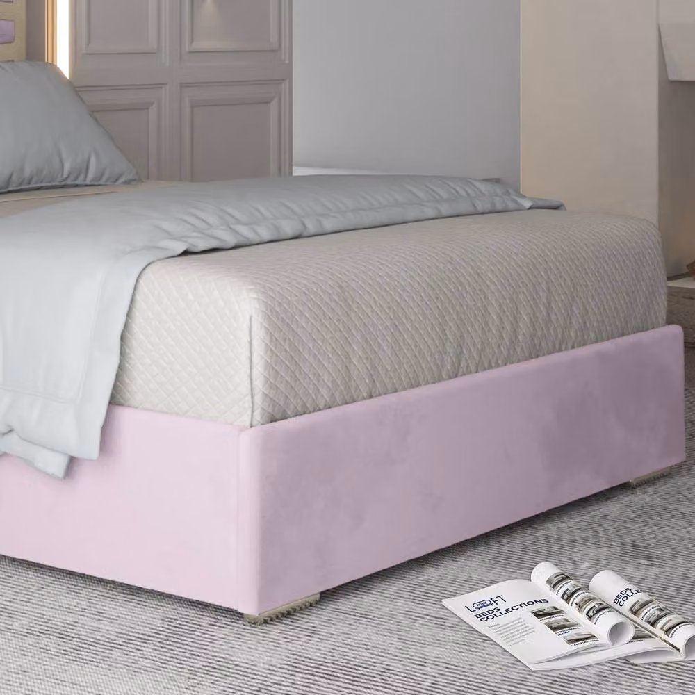 KDMD Fremington Modern Upholstered Velvet Designer Bed Frame in Pink with Metal Accents, W/D/H: 180 x 200 x 127 cm (Height: 189 cm) – 3