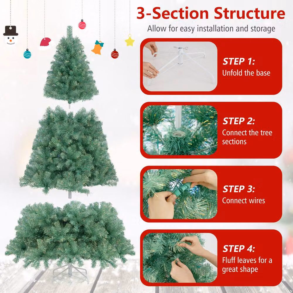 Costway 6ft Green Artificial Hinged Christmas Tree with 688 Branch Tips – 7