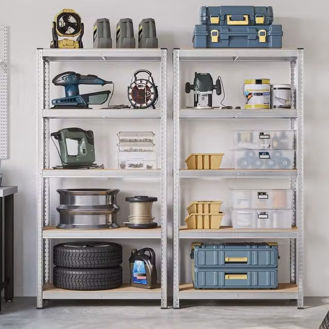 SONGMICS Heavy-Duty 5-Tier Adjustable Metal Shelving Unit, Silver, H 180 x W 90 x D 40 cm