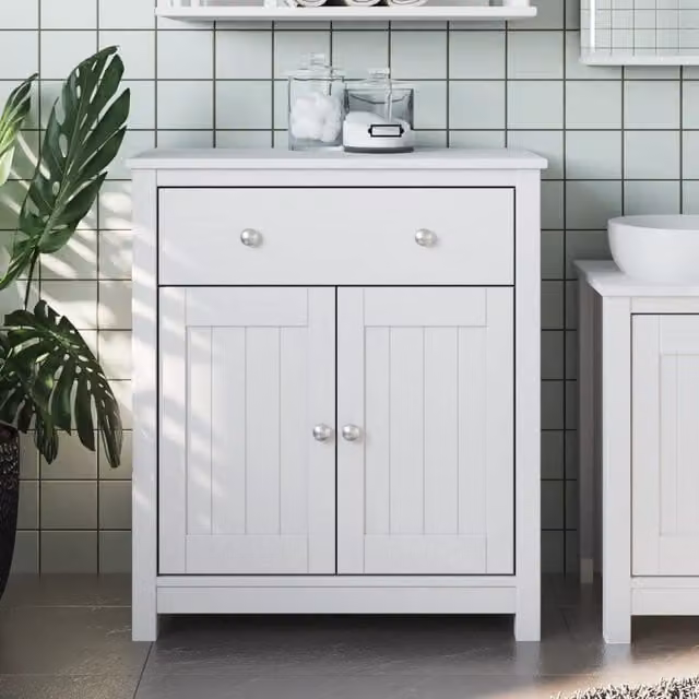 Berkfield Home BERG White Bathroom Cabinet in Solid Pine Wood, W/D/H: 69.5 x 34 x 80 cm – 1