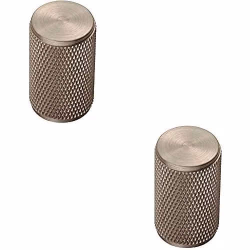 Loops 2 Pack Knurled Cylindrical Cupboard Door Knobs in Brushed Silver