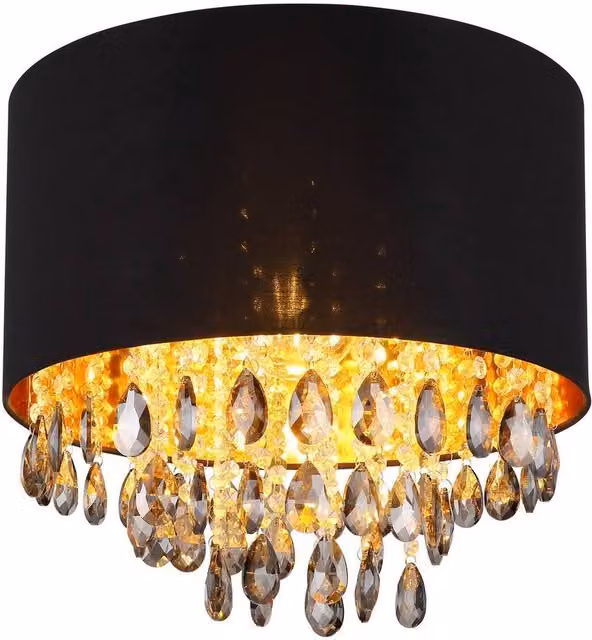 Globo Lighting Black and Gold Crystal Ceiling Light with Transparent Glass, Diameter: 40 cm, Height: 33 cm – 6