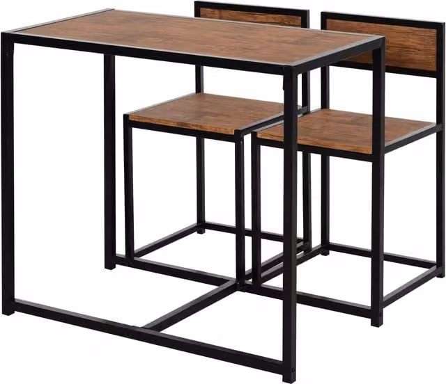 HOMCOM 3 Piece Dining Table and Chairs Set with Industrial Design, Steel Frame and MDF Panels in Rustic Brown and Black