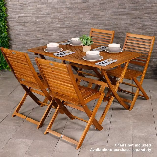 Charles Bentley Acacia Hardwood Rectangular Folding Table in Natural Wood Finish – 1