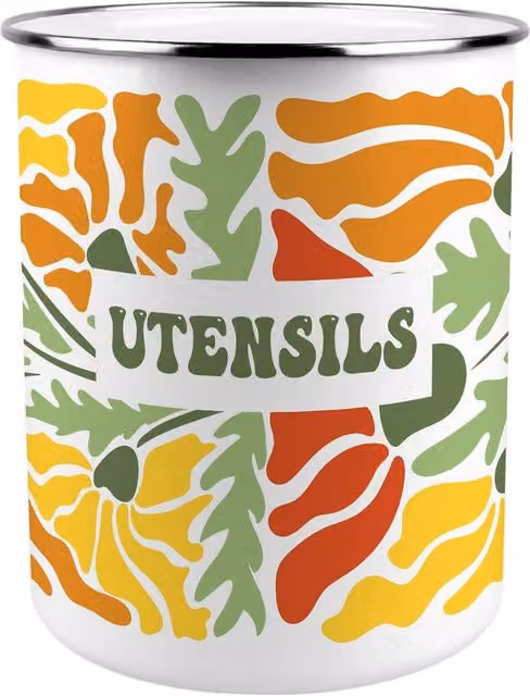 Purely Home Round Ceramic Kitchen Utensil Holder in Multicoloured Orange and Yellow
