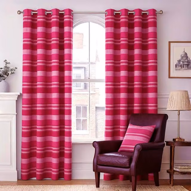 Homescapes Morocco Striped Cotton Curtain Pair, Pink, Height: 228 cm, Width: 117 cm