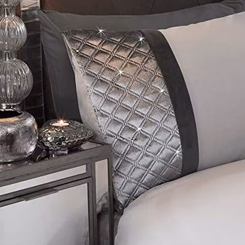 Belle Maison Hollywood Diamante Velvet Filled Square Cushion in Silver Grey – 3