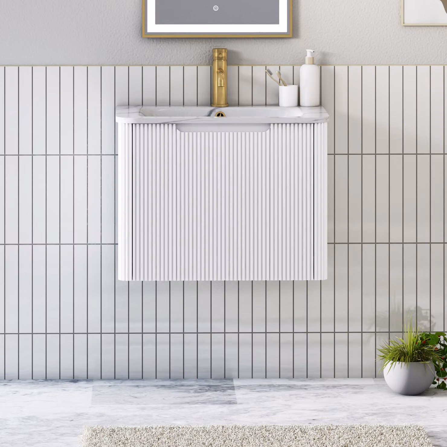 Royal Bathrooms Avenza Matt White Wall Hung Vanity Unit with 1 Drawer and Optional Basin, Width: 60 cm
