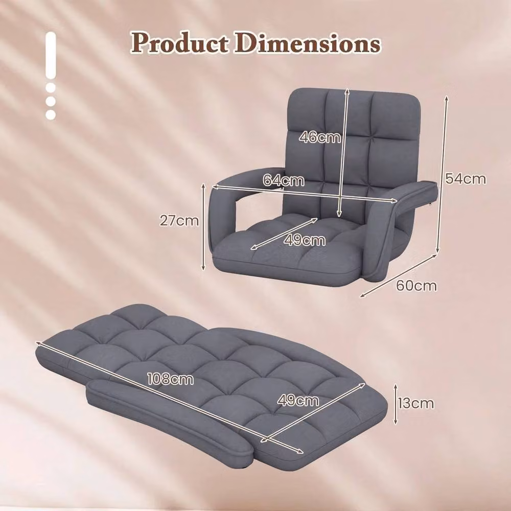 SPETLEK Adjustable Grey Microfibre Floor Chair with Armrests and Adjustable Headrest – 2