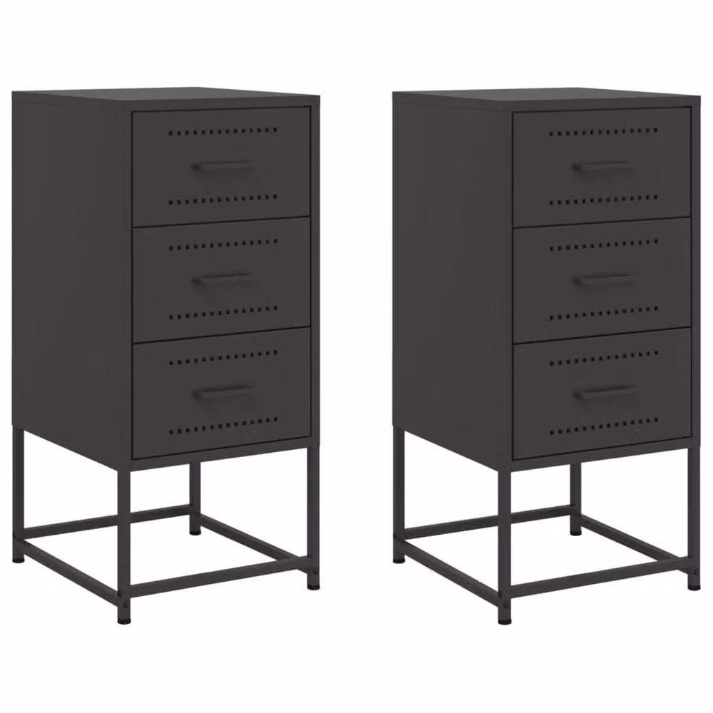 Berkfield Home Durable Metal Bedside Cabinets, 2 Pack, Black, W/D/H: 36 x 39 x 78 cm – 3