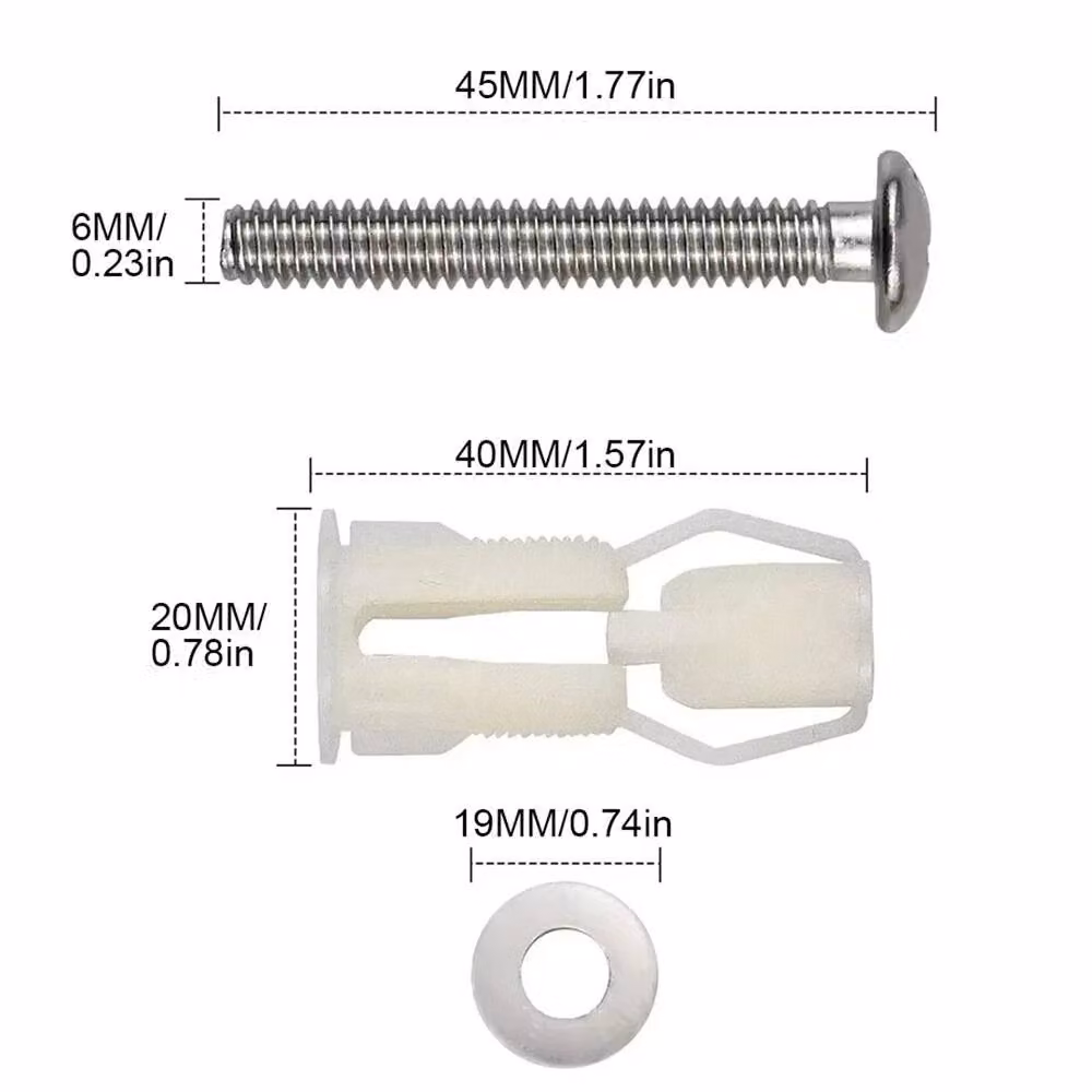 Nordara 2-Piece White Plastic Top Fix Toilet Seat Hinge Replacement Mounting Set – 2