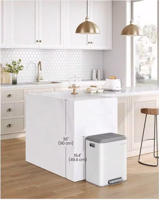SONGMICS Double Kitchen Pedal Bin with Soft-Close Lid and Removable Inner Buckets, White