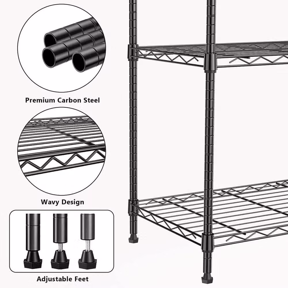 KORVIXA 5 Tier Heavy Duty Adjustable Metal Garage Shelving Unit in Black – 5