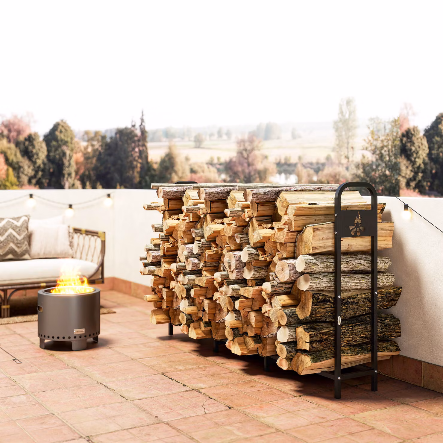 Outsunny Black Steel Firewood Log Rack with 300 kg Capacity, Heavy Duty Indoor and Outdoor Wood Storage Shelf with Extra Support Legs, W/D/H: 199 x 121 x 30 cm – 8
