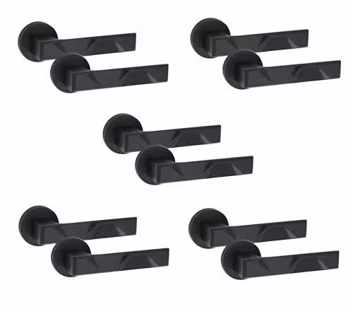 Golden Grace Nova Design Door Handles on Round Rose, Matt Black, 5 Pairs