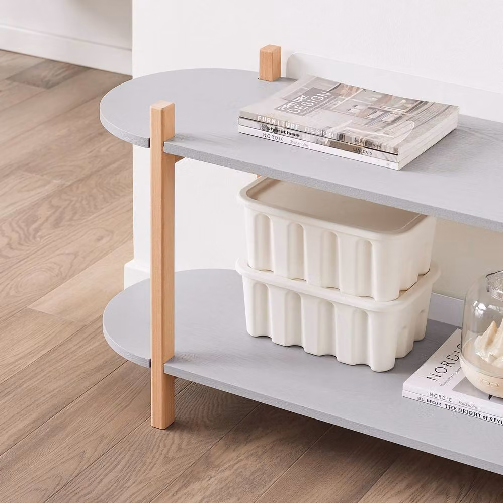 SoBuy Two-Tier Scandinavian Style Console Table in Grey and Natural Wood – 2