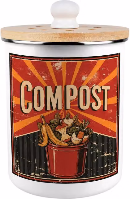 Purely Home Retro Metal Compost Caddy with Flip Lid, 2 l, Red and White