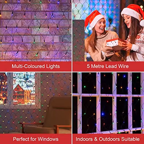 The Christmas Workshop 180 LED Multi-Colour Christmas Net Lights, W: 1.8 m, H: 1.2 m – 3