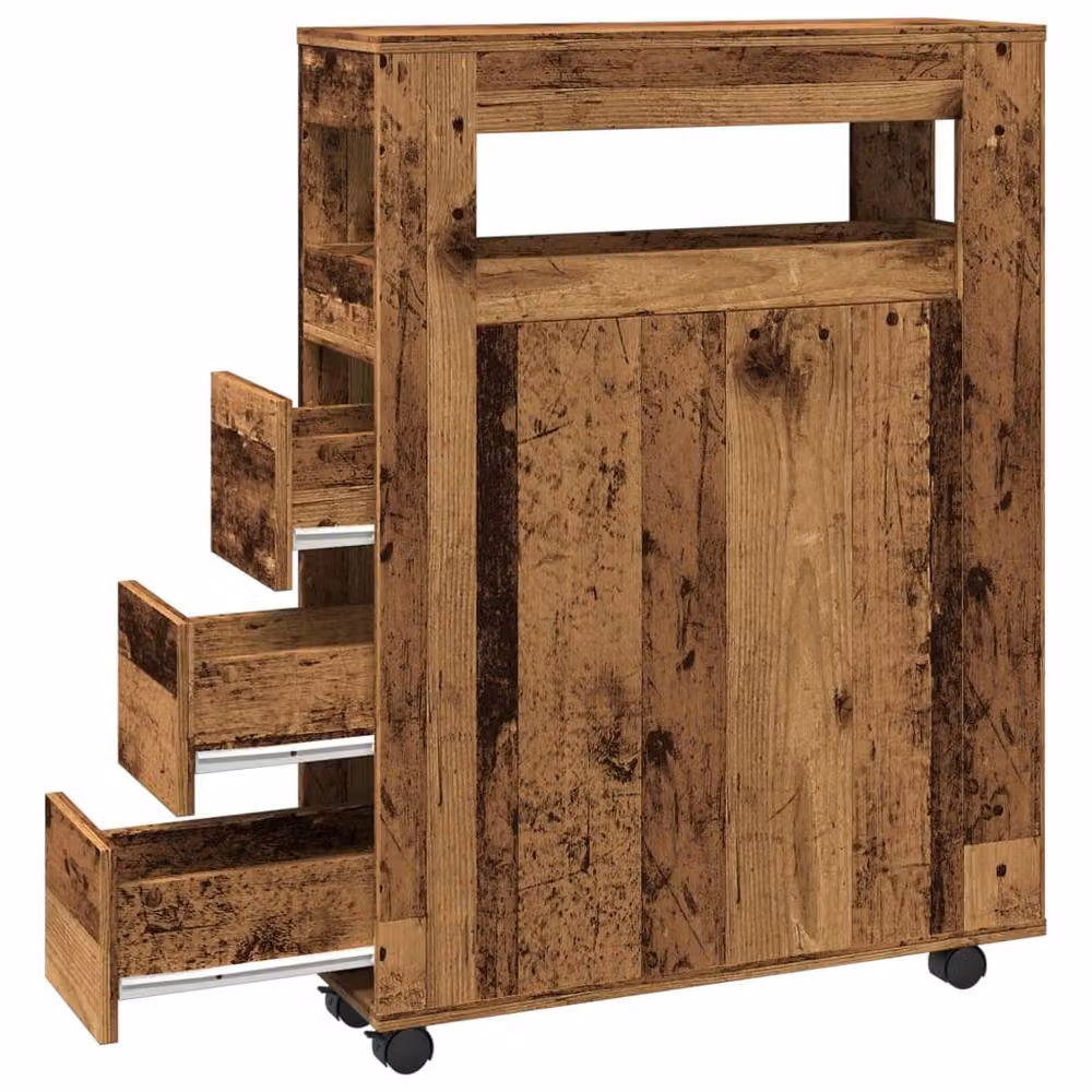 Berkfield Home Narrow Bathroom Cabinet with Wheels in Brown Old Wood – 3