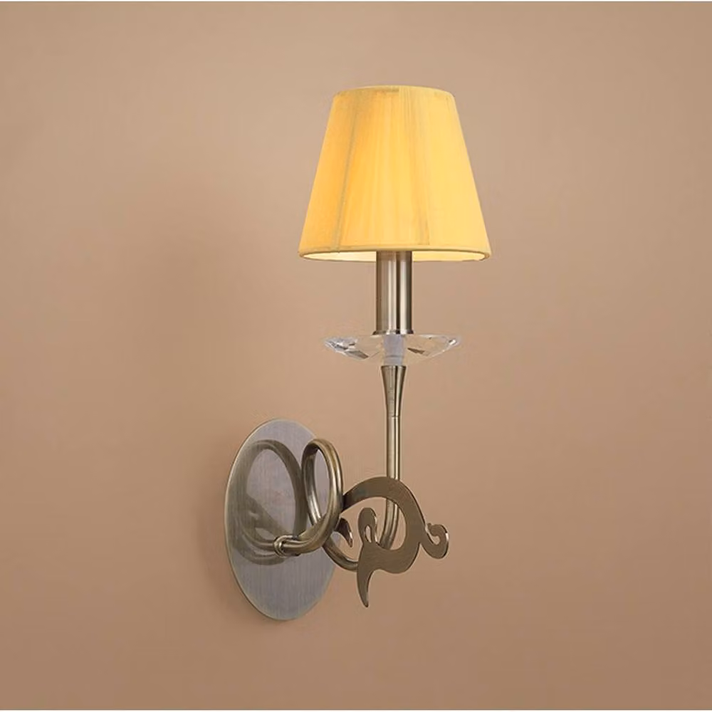 Netlighting Acanto Wall Lamp with Switched E14 Brass Base and Amber Yellow Fabric Shade – 2