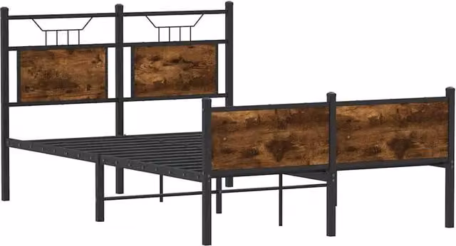 Berkfield Home Engineer Industrial Bed Frame in Smoked Oak and Brown, W/D/H: 120 x 200 x 91.5 cm