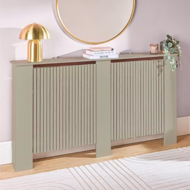 OHS Large Ribbed Radiator Cover in Light Green Matt MDF