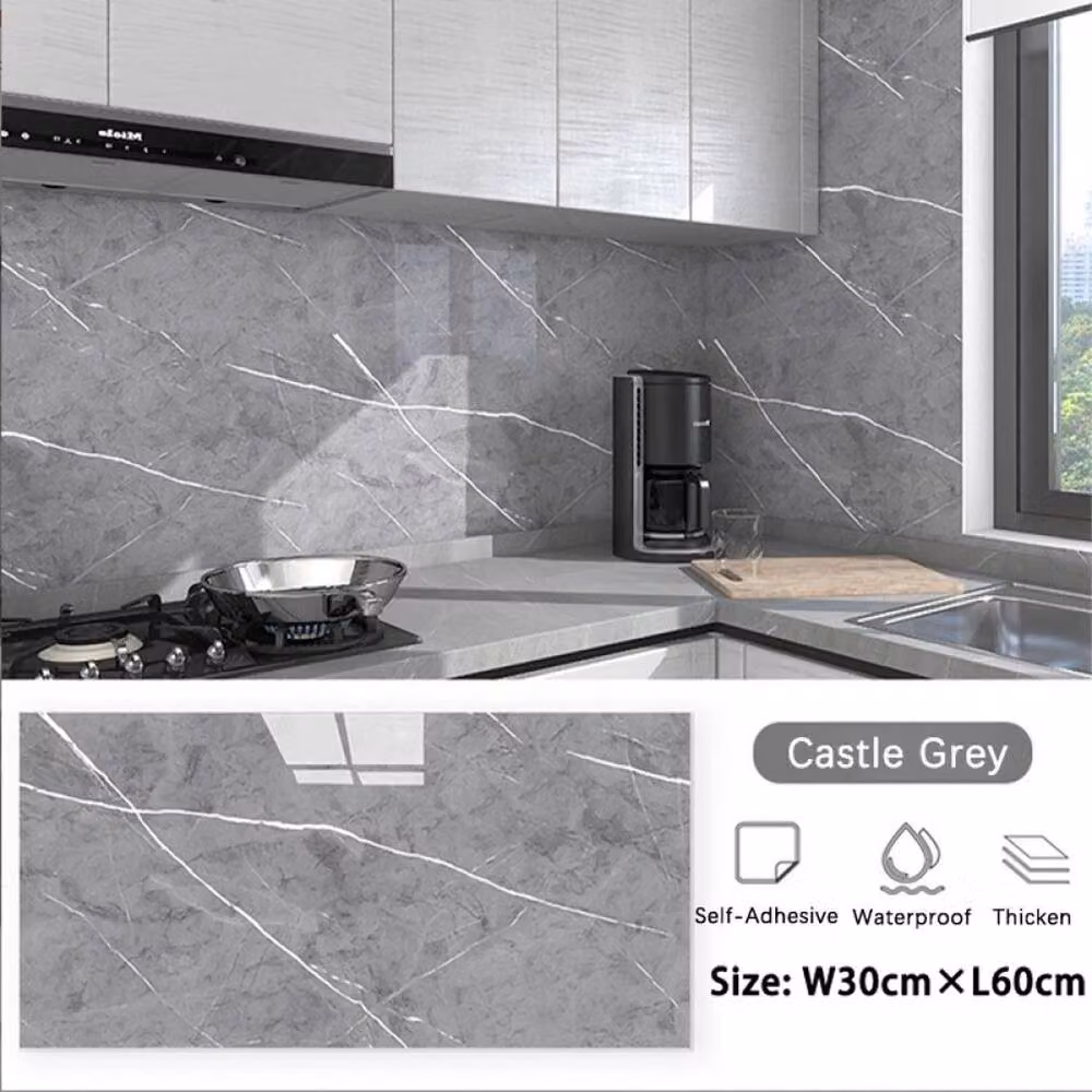 PAWNORA Castle Grey Marble Tile Stickers, 60 Pieces, Stone Look Glass Finish – 2