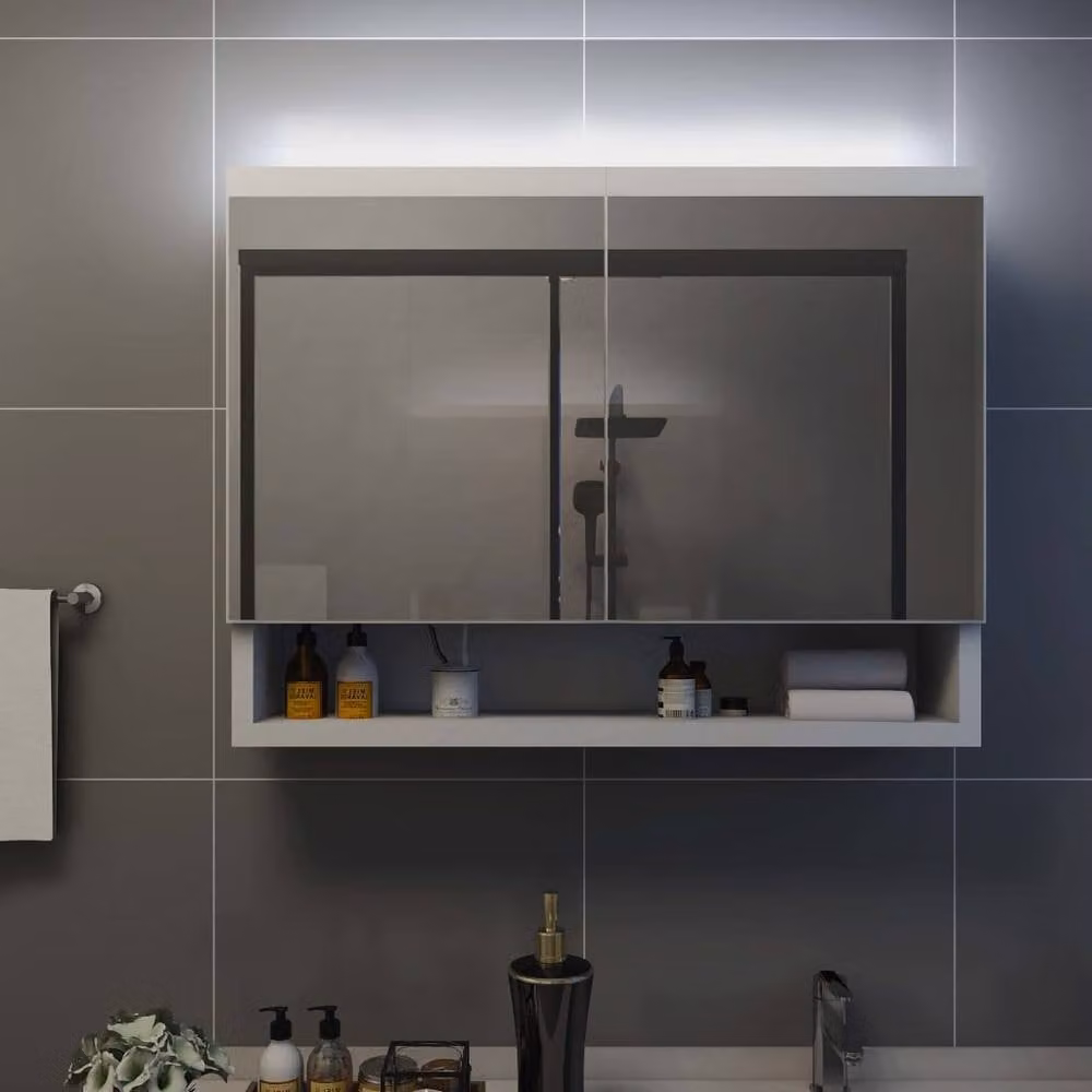 Berkfield Home LED Bathroom Mirror Cabinet in White with Internal Shelves, W/D/H: 80 x 15 x 60 cm – 3
