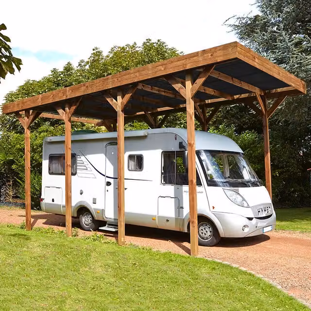 Cerland Brown Pent Carport for Motorhomes and Caravans with Bolt-down Adjustable Feet and Polycarbonate Roof