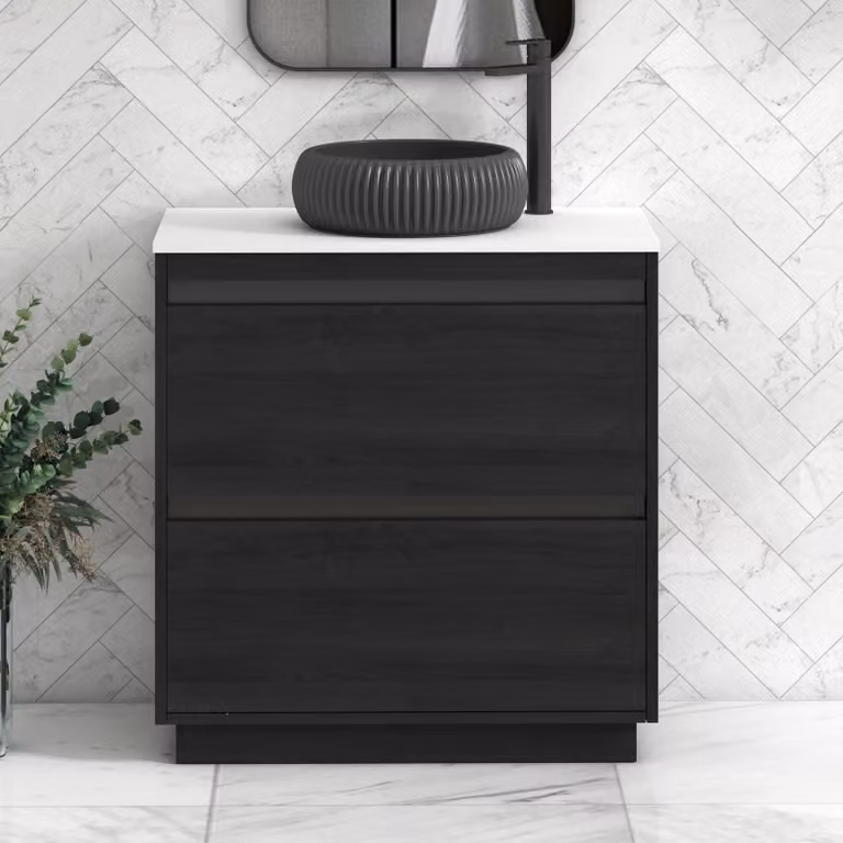 Royal Bathrooms Orion 800mm Hale Floor Standing Vanity Unit with Milan Black Basin and 2 Drawers in White and Black