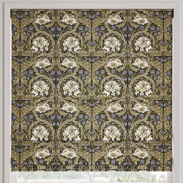 William Morris At Home African Marigold Made to Measure Blackout Roman Blind in Cornflower Blue and Green Floral Pattern