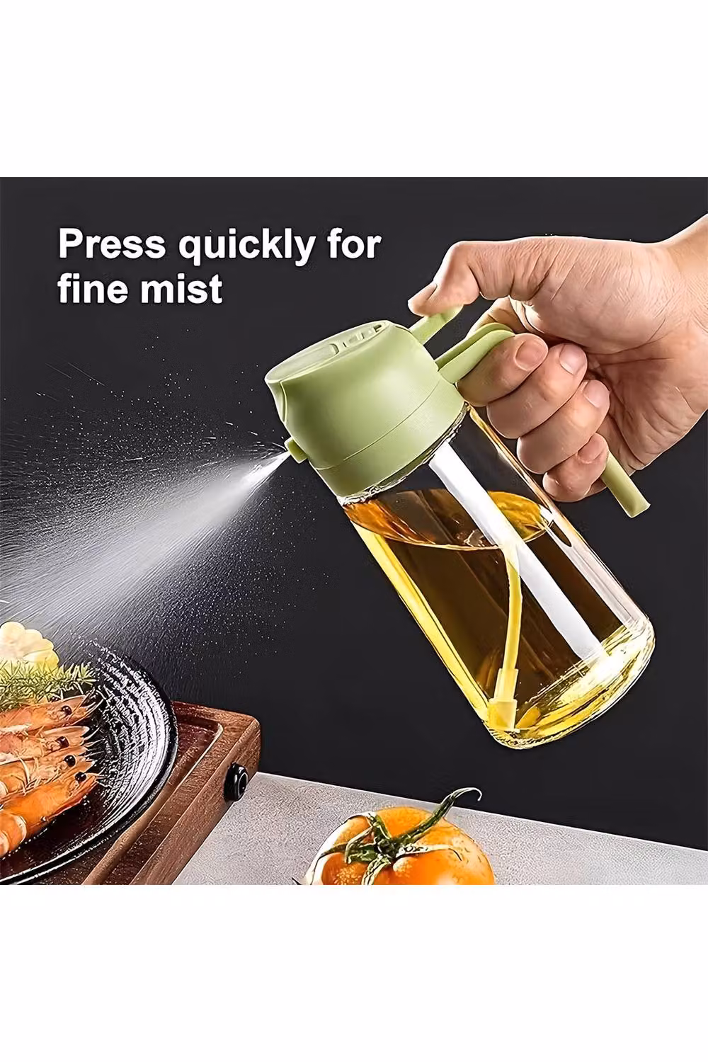 Living and Home Premium Glass 2-in-1 Oil Sprayer and Dispenser, Green, 600ml – 2