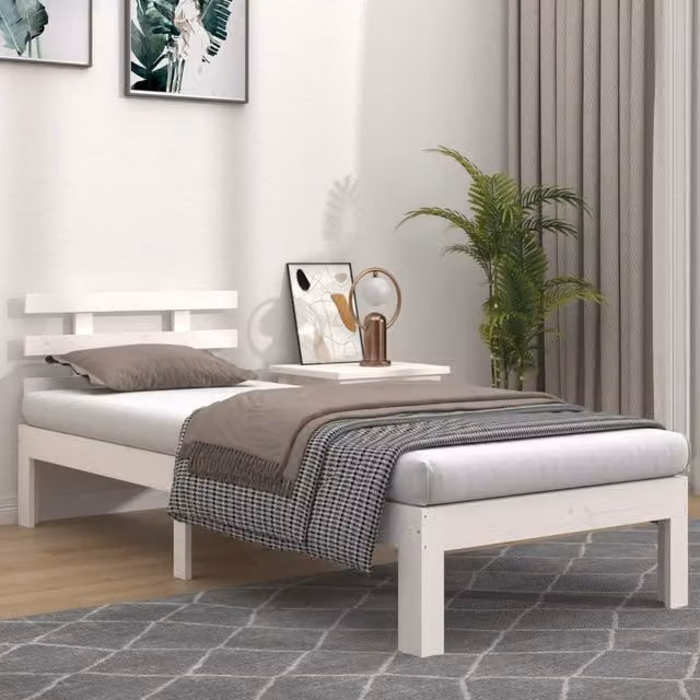Berkfield Home Small Single Solid Pine Wood Bed Frame in White, W/D/H: 75 x 190 cm