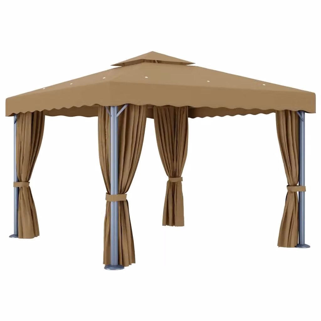 Berkfield Home Aluminium Gazebo with Curtains, Beige, W: 300 cm, D: 300 cm, H: 270 cm – 2