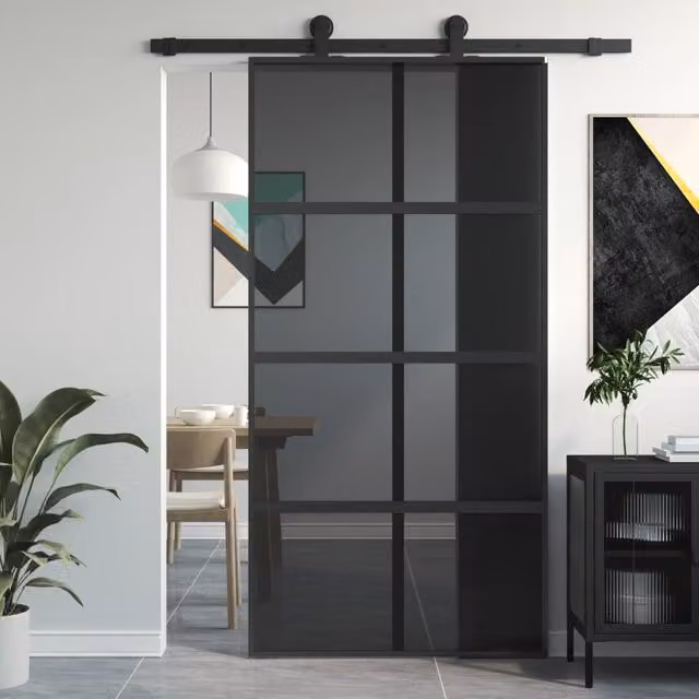 Berkfield Home Minimalist Sliding Door in Black with Transparent Tempered Glass and Aluminium, W: 102.5 cm, H: 205 cm – 1