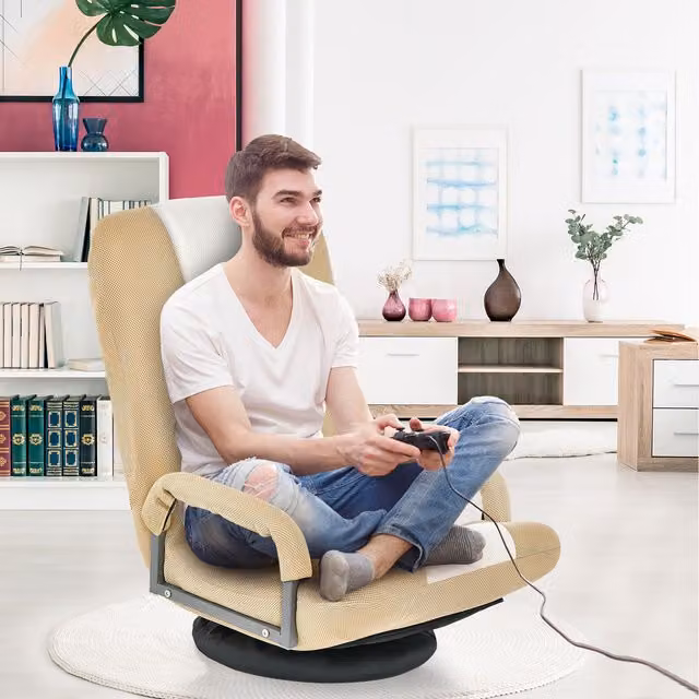 Costway Foldable Swivel Gaming Floor Chair in Brown Fabric