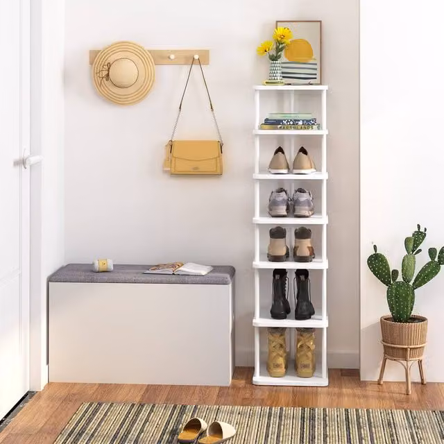 Huhote 7 Tier Narrow Shoe Rack Organiser in White