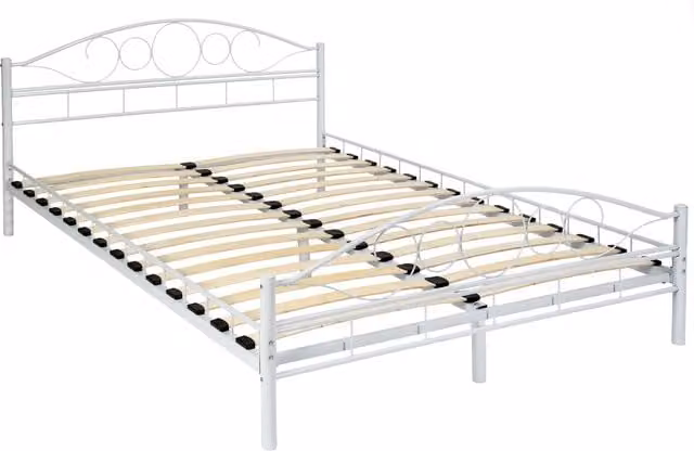 Tectake Metal Bed Frame with Slatted Base in White, 140 x 200 cm