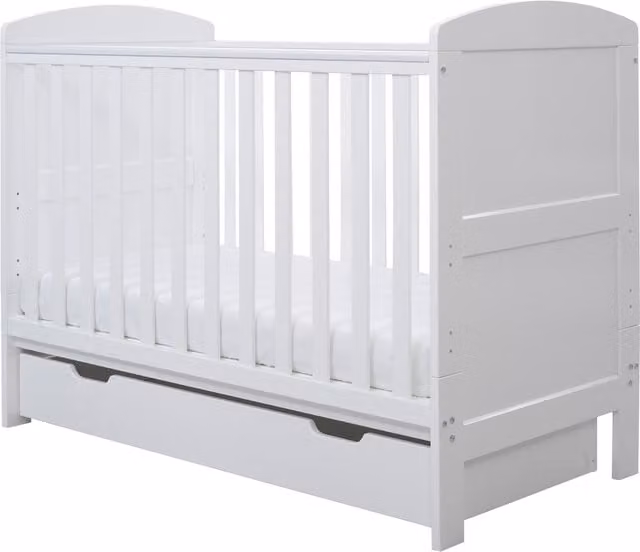 Ickle Bubba Coleby Mini Cot Bed in White with Drop Side and Drawers, W/D/H: 120 x 60 cm