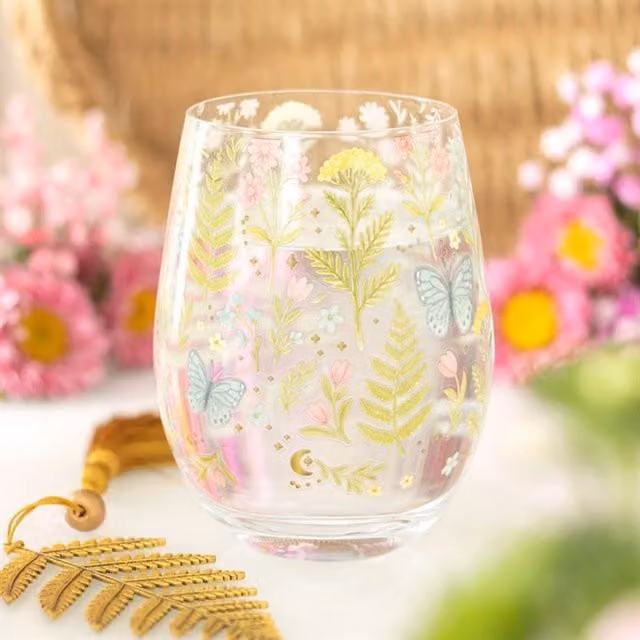 KDMK Floral Glass Tumbler in Transparent and Yellow