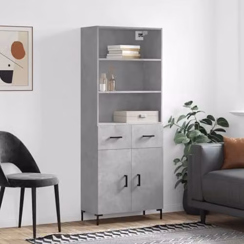 vidaXL Highboard in Concrete Grey with Internal Shelves and Drawers, W/D/H: 69.5 x 34 x 180 cm – 2