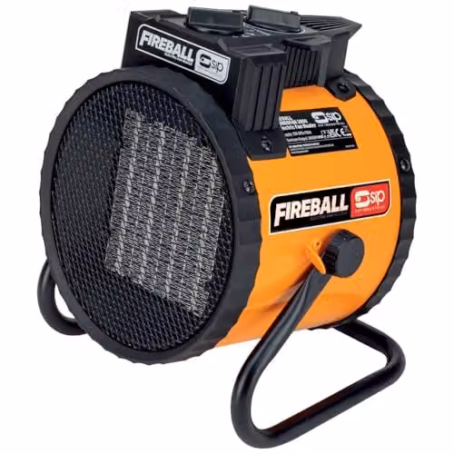 SIP FIREBALL Turbofan 2000 Electric Fan Heater with Overheat Protection and Thermostat, Orange and Silver, W: 21 cm, D: 16 cm, H: 22 cm