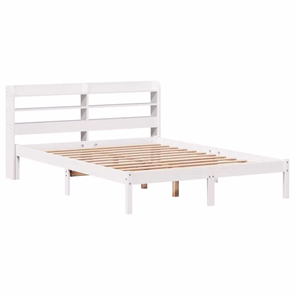 Berkfield Home White Rustic Solid Wood Pine Bed Frame with Side Compartments W/D/H: 160 x 200 cm – 2