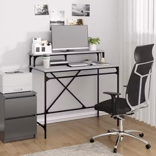 vidaXL Writing Desk in Grey Sonoma, W/D/H: 100 x 50 x 90 cm, Made of Engineered Wood and Metal – 2