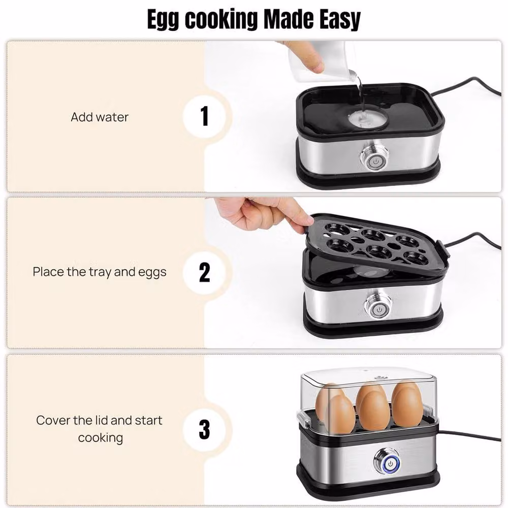 NESTLUNE Stainless Steel 6-Egg Electric Cooker Poacher and Steamer in Grey – 6