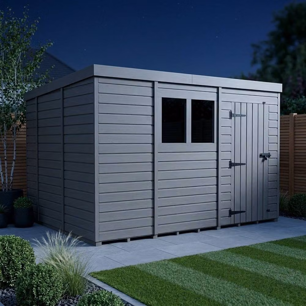 Buttercup Farm Grey Composite Pent Garden Shed with Single Door and Windows W: 396.24 cm, D: 305 cm, H: 210 cm – 3